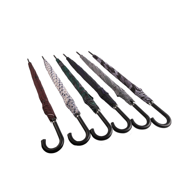 Kelabu Gelap Berkotak Pongee Payung lurus-0E6B0351