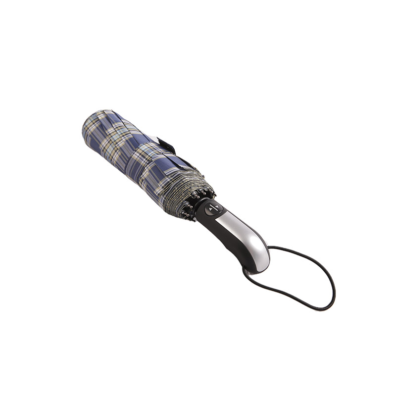 Pongee Kotak-kotak Berjalur Gelap Payung tiga kali ganda-0E6B0533